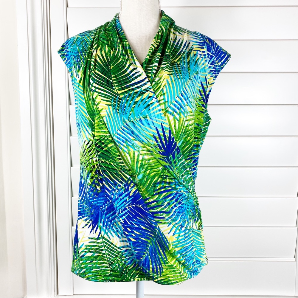 Chaus New York tropical faux wrap top casual work